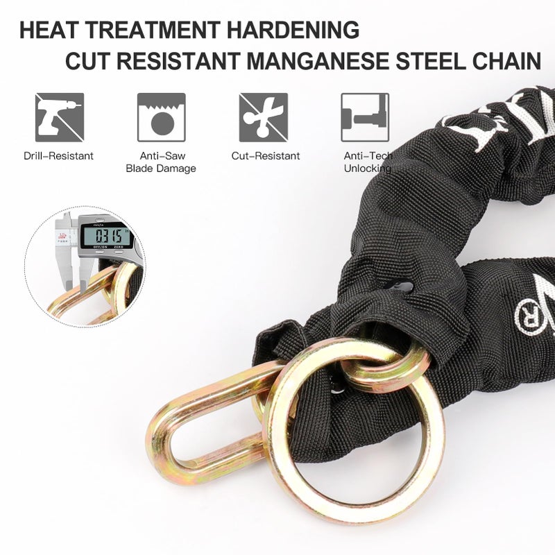 INTEKIN Motorcycle Chain Lock 3.3FT/100cm Bicycle Locks 8mm/10mm Thick Bike Lock Anti Theft Heavy Duty Security Chain with 16mm U-Lock for Motorcycles  Gates  and More - Image 3